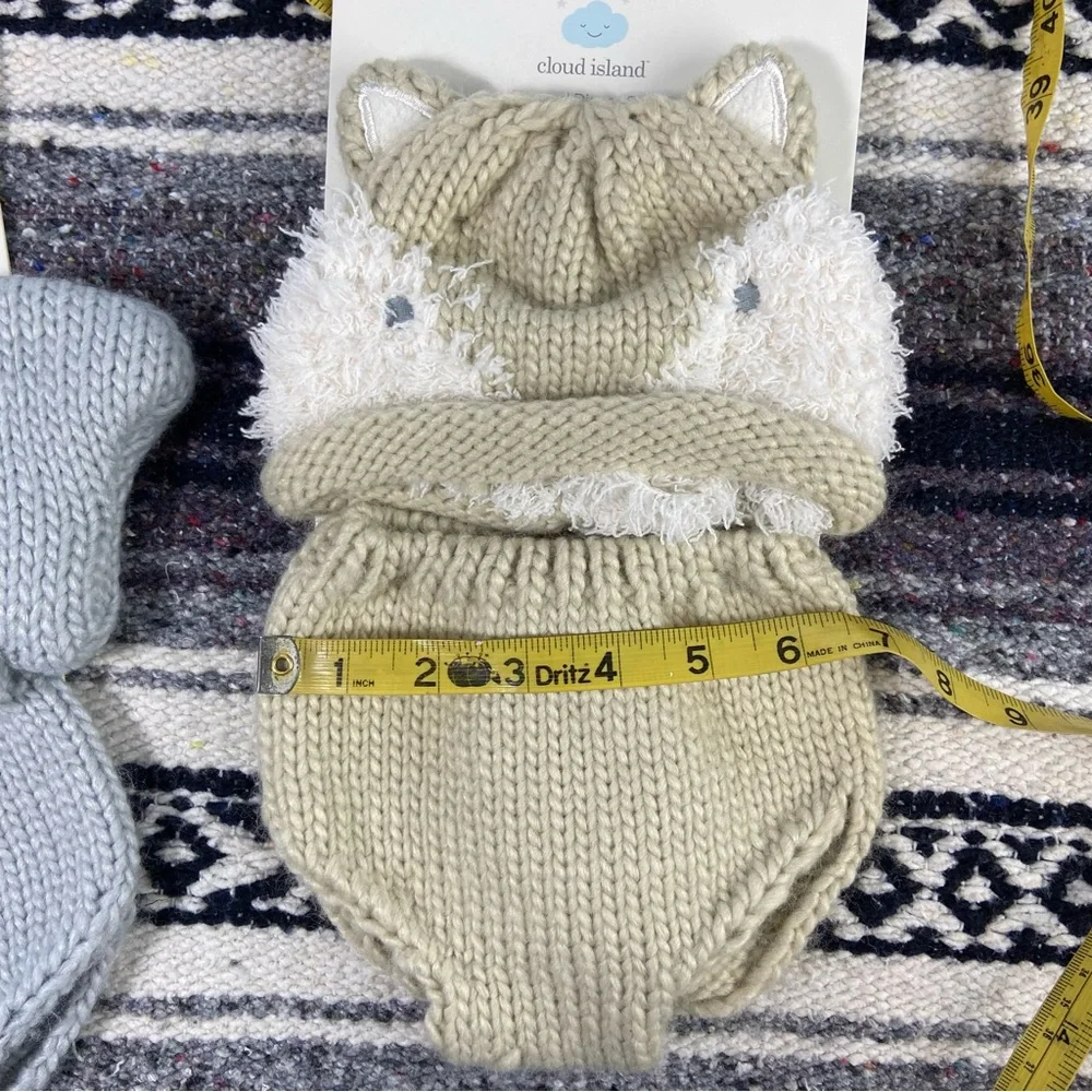New NWT Cloud Island Baby Knit Sweater Animal Fox Hat Beanie Diaper Cover OS